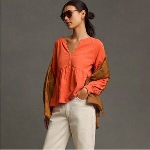 V-Neck peplum Long Sleeve Top; Pilcro Anthropologie GUC